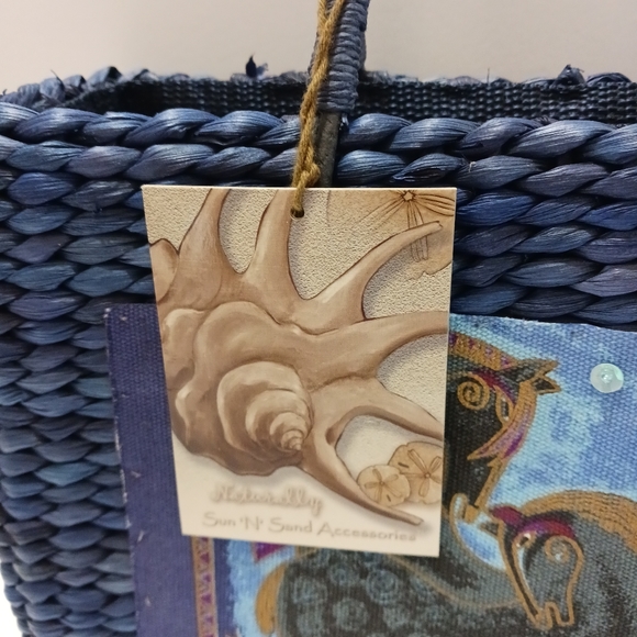 🐴 NWT Sun n Sand Horse Design Blue Straw Tote - Picture 4 of 10